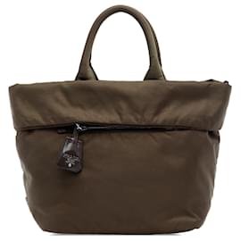 Borsa a tracolla reversibile in tessuto marrone Prada