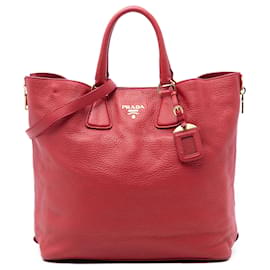Borsa tote rossa in vitello daino con zip laterale Prada