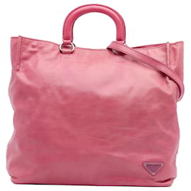 Borsa tote aperta convertibile in vitello rosa Prada