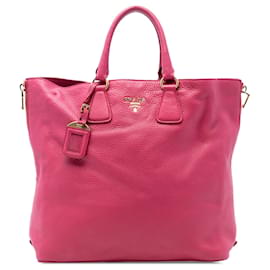 Borsa tote convertibile aperta con zip laterale in vitello daino rosa di Prada