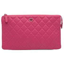 Clutch Doppia Zip in Caviar Trapuntato Rosa CC Smalto di Chanel