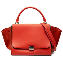 Borsa Trapeze media in vitello drummed arancione e suede Celine - Céline