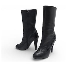NUEVAS ZAPATOS CHANEL G30143 35.5 BOTINES DE CUERO NEGRO TACÓN LOGO CC - Chanel