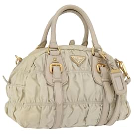 PRADA Borsa a mano arricciata in nylon 2 in 1 avorio oro Auth 173201