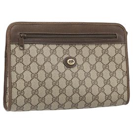 GUCCI GG Supreme Clutch Bag PVC Beige Oro 97 01 037 Auth am10731