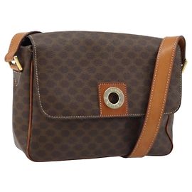 Céline Borsa a spalla circolare in tela Macadam CELINE in pelle PVC marrone e oro Auth ep13354
