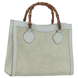 Borsa Tote in Pelle Scamosciata Gucci Bamboo Blu Chiaro Oro 002 1186 0260 Auth 172301