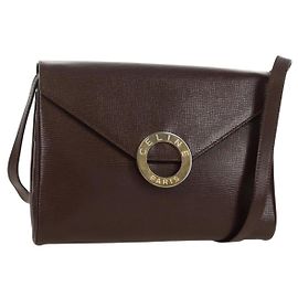 Céline CELINE Circle Shoulder Bag Leather Brown Gold Auth 171061A