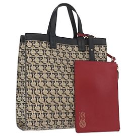 Borsa a mano Gancini in PVC 2 in 1 beige oro Auth 169765 di Salvatore Ferragamo