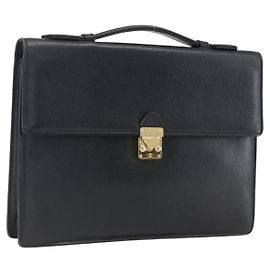 SAINT LAURENT Borsa a mano in pelle nera dorata Auth 166857