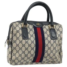Borsa a mano Gucci GG Supreme Sherry Line PVC Navy Gold Auth ep13353