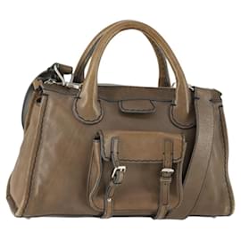 Borsa a mano in pelle Chloe Edith 2 in 1 marrone argento autentica hk3383 - Chloé