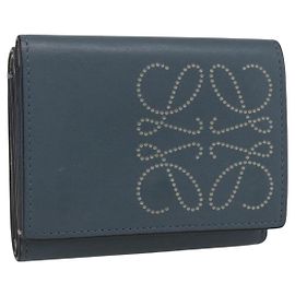 Portafoglio Anagram LOEWE Pelle Blu Argento Auth 166820