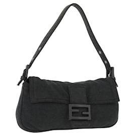 FENDI Mamma Baguette Bolsa de Mão em Algodão Cinza Prata Auth bs33536 - Fendi