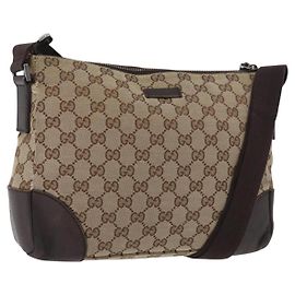 Borsa a Spalla GG Canvas Gucci Beige Argento 114273 Auth bs33435