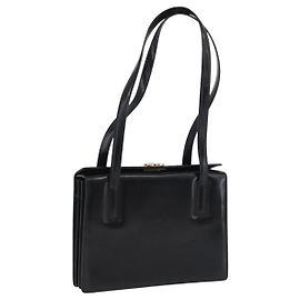 Borsa Tote Gancini in pelle nera e oro Salvatore Ferragamo Auth fm5152