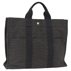Hermès HERMES Borsa a Mano Her Line Tote MM in Tela Grigia Argento Autentica 172598