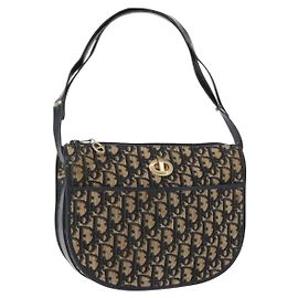 Christian Dior Trotter Canvas Shoulder Bag Navy Gold Auth ep13512