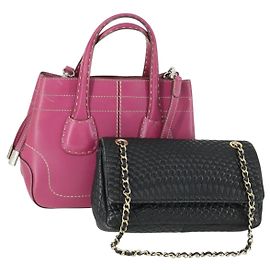 BALLY TOD'S Borsa a Spalla in Pelle 2 Pezzi Rosa Nero Auth BA9888