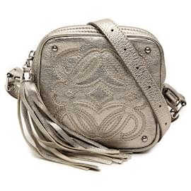 LOEWE Mini Metallico Argento in Pelle di Capra Anagramma con Frange a Tracolla