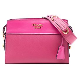 Sac à bandoulière Esplanade en cuir Saffiano rose et veau de ville de Prada