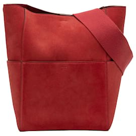 Borsa a secchiello media in suede rosso Celine con tracolla - Céline