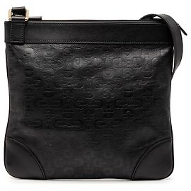 Borsa a tracolla in pelle nera con stampa Horsebit di Gucci