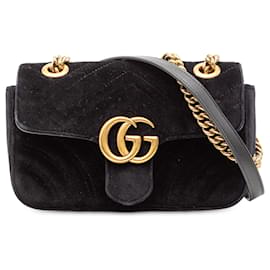 Borsa a Spalla Gucci GG Marmont Matelassé in Velluto Nero Piccola