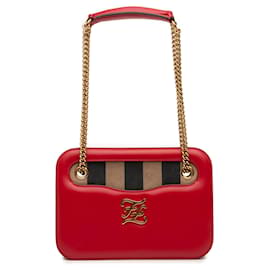 Fendi Schultertasche aus rotem Kalbsleder Vitello King Nubuck Pequin mit Karligraphy-Muster