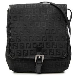 Borsa a tracolla in tela Zucchino nera Fendi