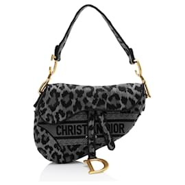 Borsa a sella media in tela leopardata Dior
