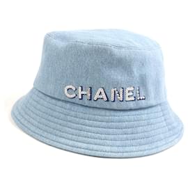 Cappello bucket in denim di cotone con logo in paillettes Chanel