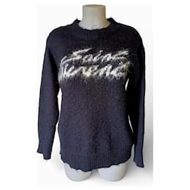 Saint Laurent Schwarzer Wollpullover mit Logo Rundhals