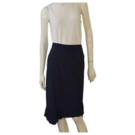 Balenciaga Paris Navy asymmetrischer Rüschensaum Midi-Rock mit goldener Reißverschluss FR 38