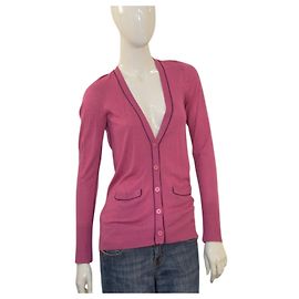 Cardigan in viscosa, seta e cashmere rosa Z Spoke Zac Posen con piping viola M