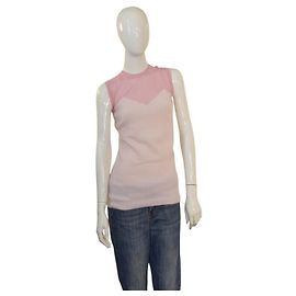 Top senza maniche in misto angora rosa Carven, con yoke trasparente, taglia S, fatto in Italia