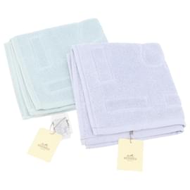 HERMES Towel Cotton 2 Set White Light Blue Auth 173276A - Hermès