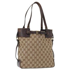 GUCCI GG Canvas Hand Bag Beige Gold 107757 Auth 172253