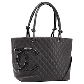 CHANEL Borsa Tote Matelassé Linea Cambon Pelle Marrone Argento CC Auth 170655