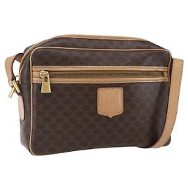 Céline Borsa a Spalla in Tela Macadam CELINE in Pelle PVC Marrone Oro Auth ep13312