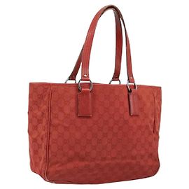 Bolso de mano de lona GG Gucci Rojo Plata 113017 Auth 172168