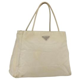 PRADA Borsa a mano in nylon avorio argento Auth LNZ228