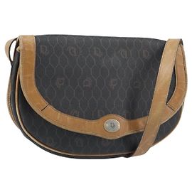 Bolsa de ombro em lona de favo de mel PVC preta e dourada Christian Dior Auth 172089
