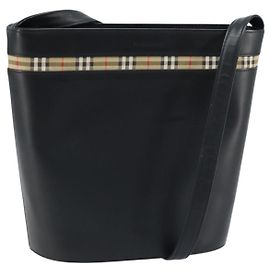 Bolso de hombro de cuero negro con estampado Nova Check de BURBERRY, plata auténtica ep13572