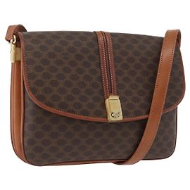 Céline Bolsa de Ombro em Lona Macadam CELINE em Couro PVC Marrom Dourado Auth LNZ270