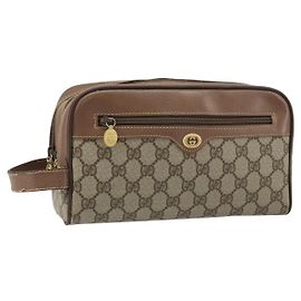 GUCCI GG Supreme Clutch Bag in PVC Pelle Beige Oro 014 58 6086 Auth bs33434
