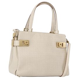 Borsa a mano in pelle Gancini Salvatore Ferragamo 2 in 1 avorio oro Auth 172181