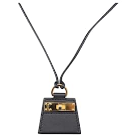 HERMES Mon Petit Kelly PM Collier Cuir Noir Auth 170847M - Hermès