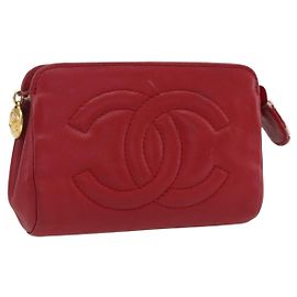 Pochette CHANEL in pelle di agnello rossa oro CC Auth 172608