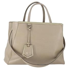 FENDI To joule Hand Bag Leather 2way Beige Silver Auth hk3360